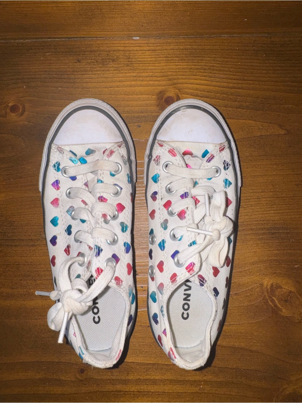 Converse White Kids Sneakers with Multicolor Heart Accents size 12 girl